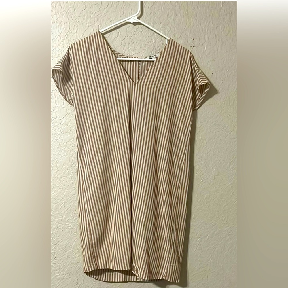 Madewell Tan and White Striped Dress